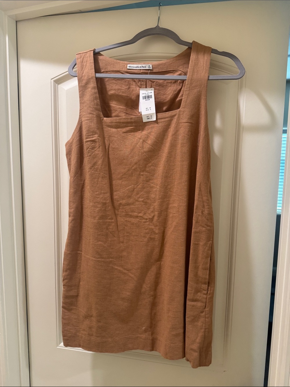 Abercrombie & Fitch Sleeveless Square-Neck Linen-Blend Dress in Terracotta